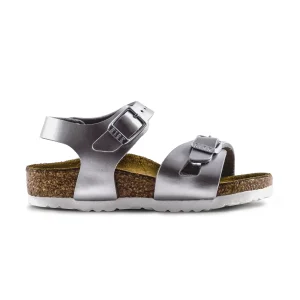 Sandalo Birkenstock Bambino modello Rio Electric Metallic in pelle laminata argento