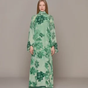 abito arpocrate seta verde fiori rami
