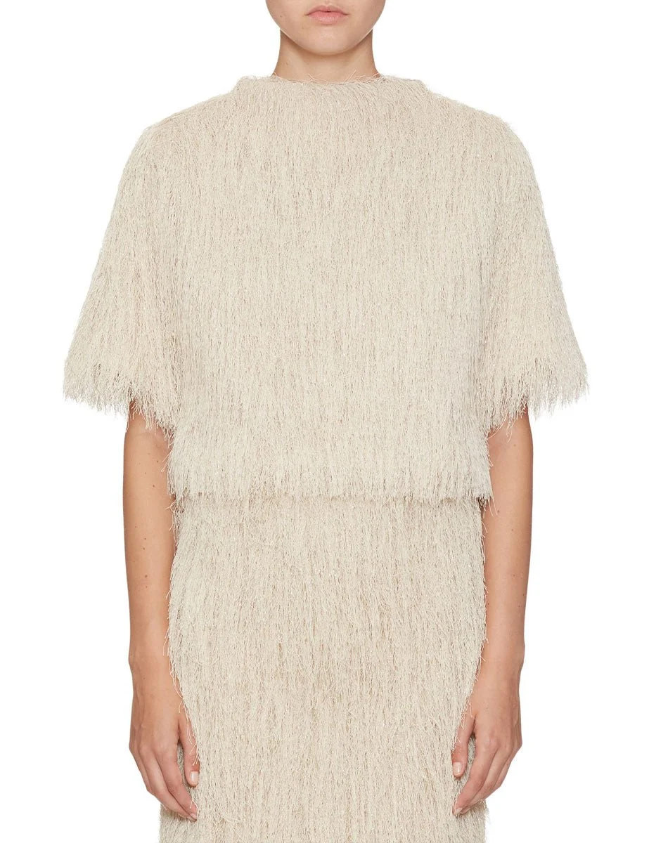blusa tessuto frangia cream - immagine 2